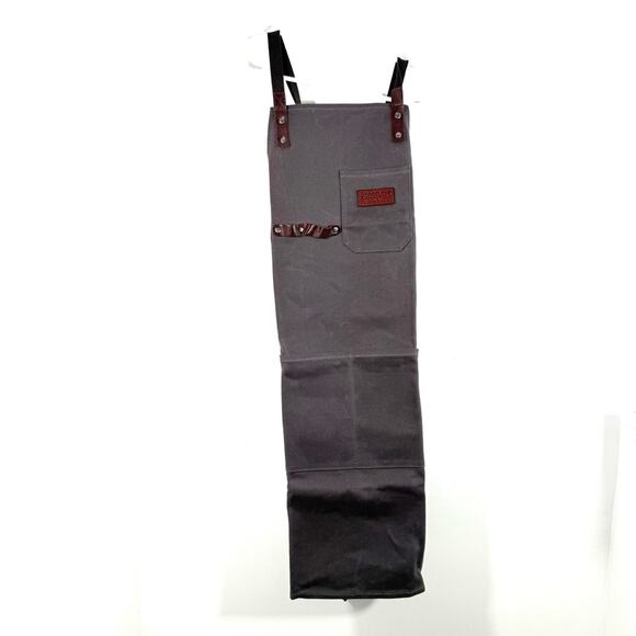 Roosevelt Supply Co Gray Waxed Canvas Brown Leather Detail Tie Back Apron
